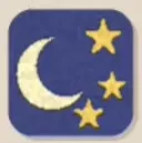 Dark blue Moon and Stars rug with a yellow crescent and three stars.